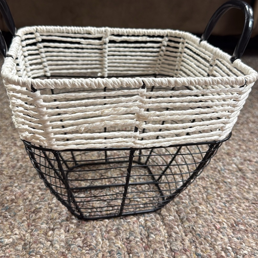 Woven Wire Basket with Handles - Black and White